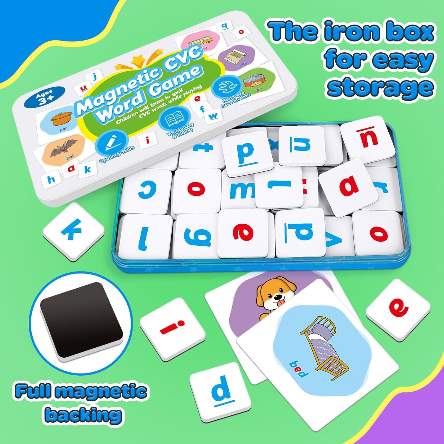 CVC Word Games,Magnetic Letters & CVC Flash Cards,Phonics Games,Alphabet ABC Toys,Refrigerator Fridge Magnets for Kids Toddlers,Speech Therapy,Spelling Learning Games for Preschool Classroom