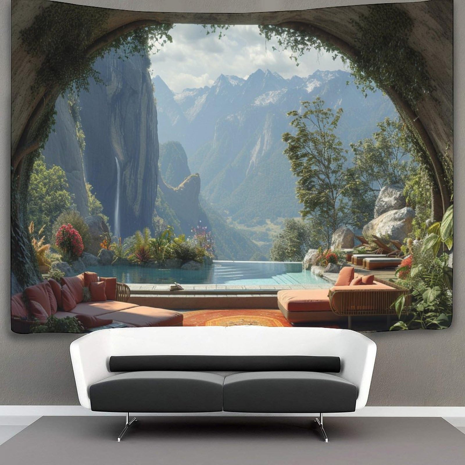 kaiyun 70cmx100cm Tapestry Jungle Cabins Tapestries Bio Buildings 3D Printing Wall Hanging Home Decorations
