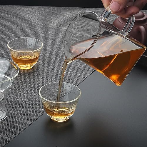 Miniatura 7 de Yarlung Paquete de 4 jarras pequeñas de vidrio, jarra de té transparente de 12 onzas con asa, jarra creativa de crema de leche de café para servir