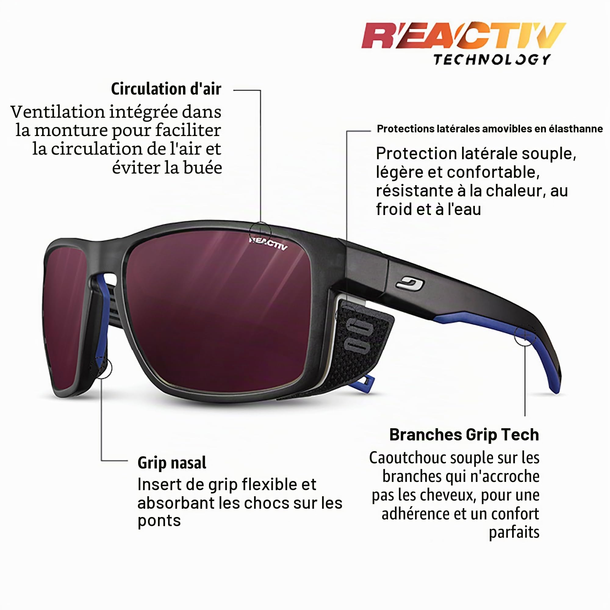 Julbo Shield M Lunettes de soleil alpinisme, randonnée, trekking, voile Mixte (lot de 1)
