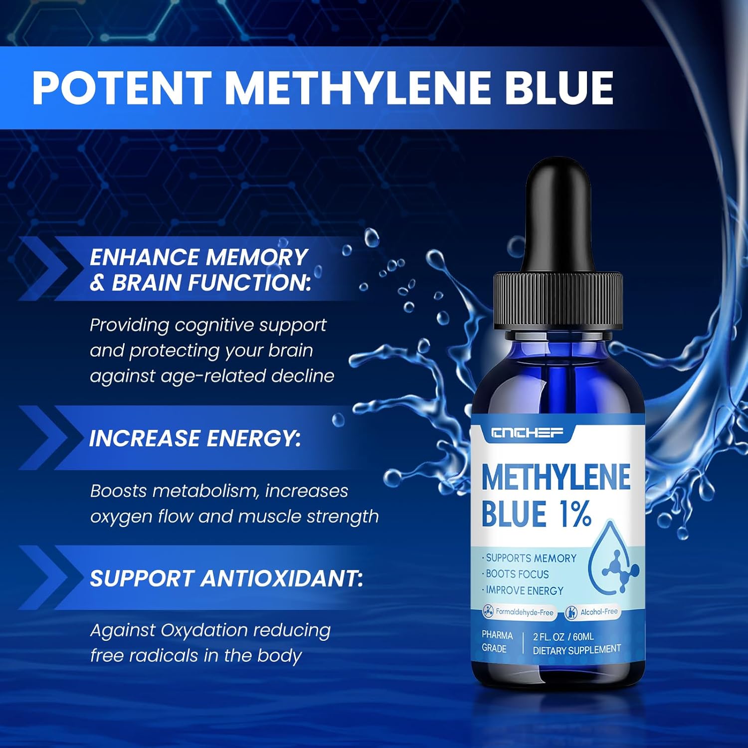 Methylene Blue Pharmaceutical Grade - Liquid Drops Methylene Blue Supplement for Humans - Cellular Energy & Mitochondrial Support with Vitamin C B12 - No Formaldehyde, No Alcohol - 2 fl oz - Image 2