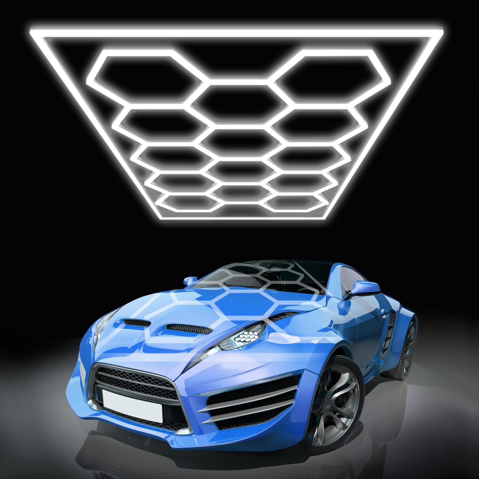 Hexagon Led Lights, Hexagon Garage Lights, 14 Grids High Brightness 680W 88400 Lumens Honeycomb Lights Ceiling for Auto Beauty Detailing Shop,Exhibition Hall, Gym