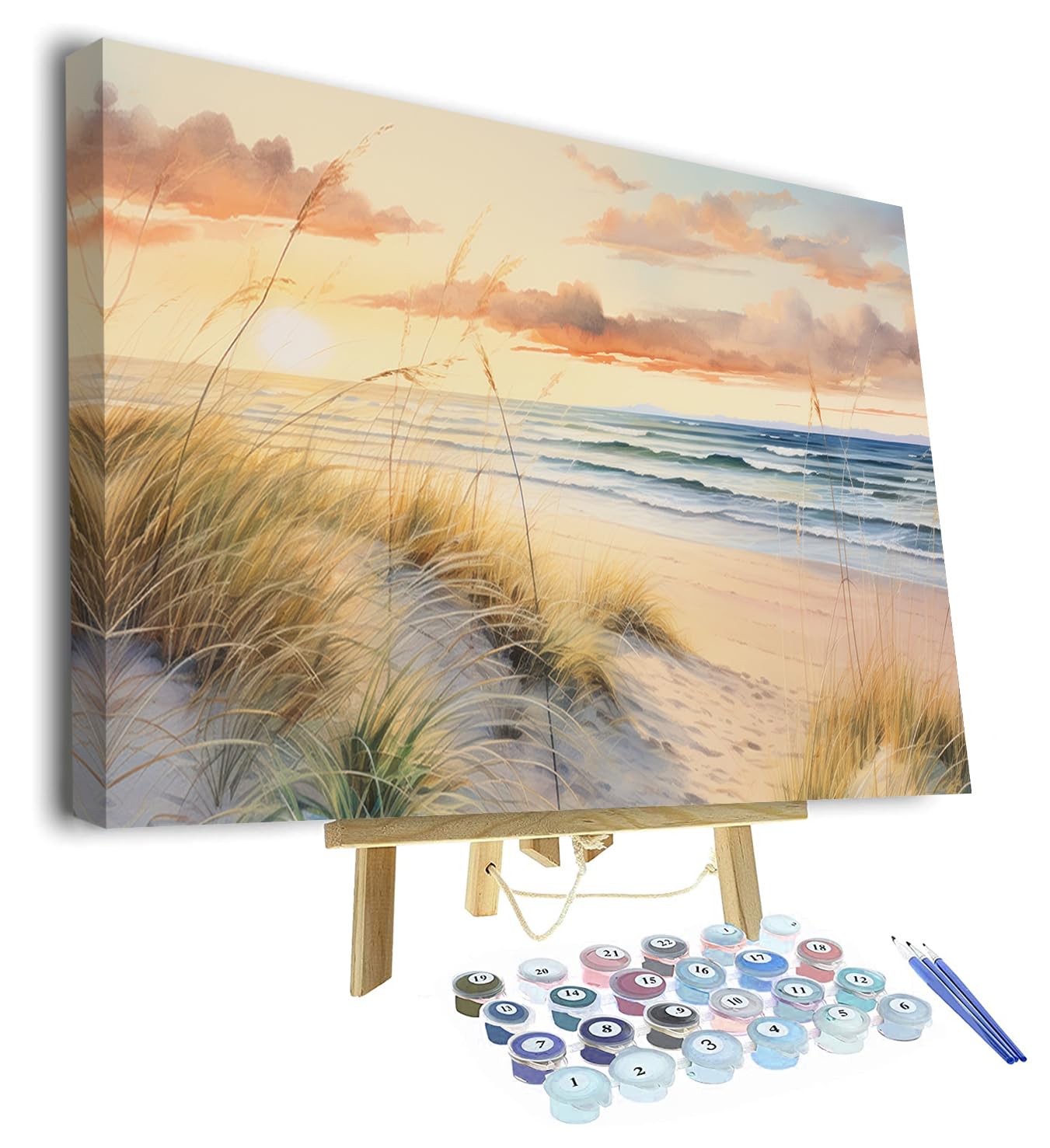 TISHIRON DIY Paint by Number for Adult Ocean, Dune Landscape Paint by Numbers, Nature Landscape Adult Paint by Numbers Kits on Canvas, 16X20 Inch Beach Paint by Numbers for Adults Beginner Framed