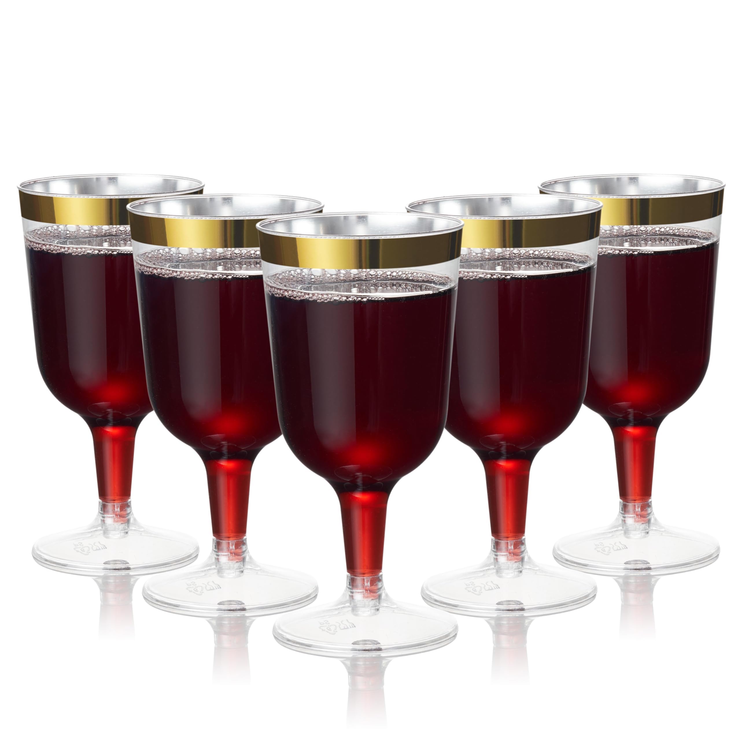 MATANA 72 Elegant Clear Hard Plastic Wine Glasses with Gold Rim (180ml) - Sturdy & Reusable Glasses for Cocktails, Dessert - Birthdays, Weddings, Christmas, BBQ, Picnic, Parties