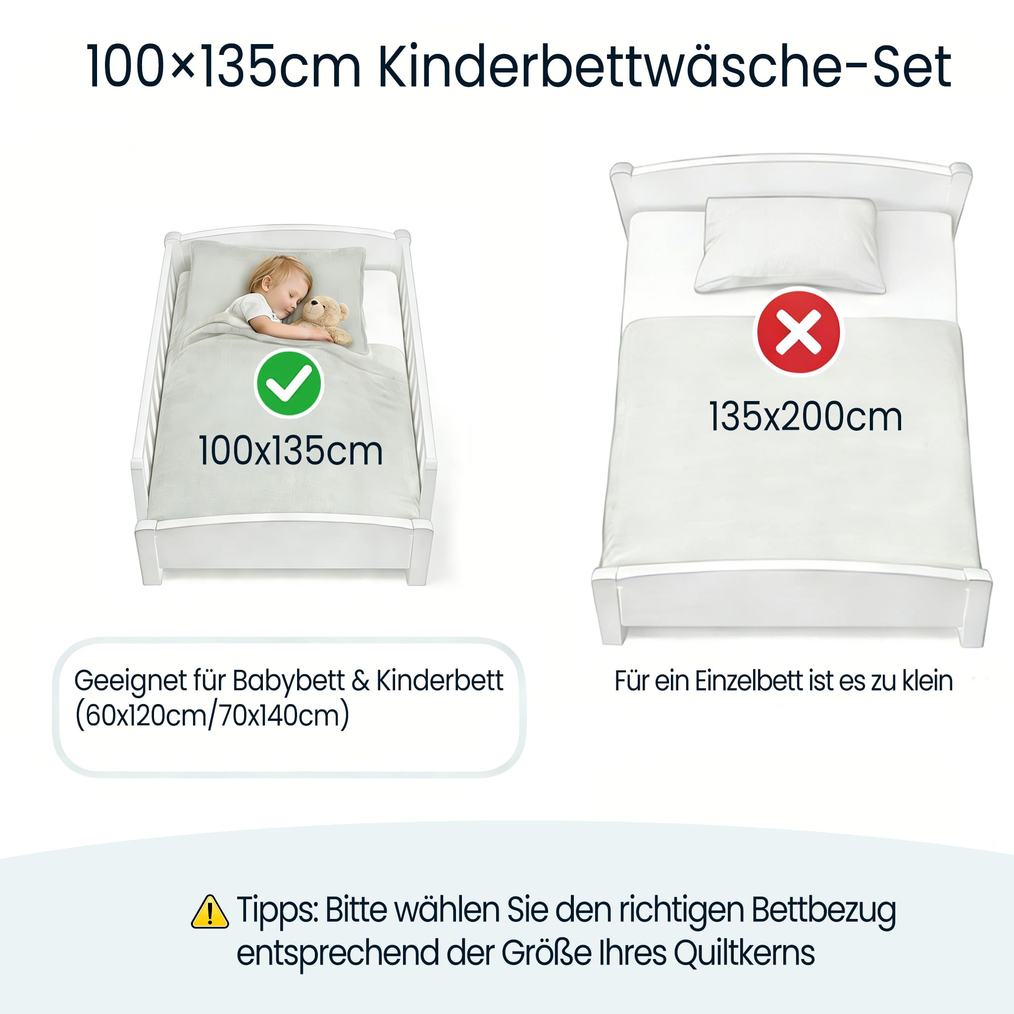 lulumoon Juego de Ropa de Cama Infantil de Muselina de 100 x 135 cm, Funda nórdica de 100 x 135 cm y Funda de Almohada de 40 x 60 cm, de algodón, Ligera y cómoda, Color Gris y Verde, 100 x 135 + 40 x