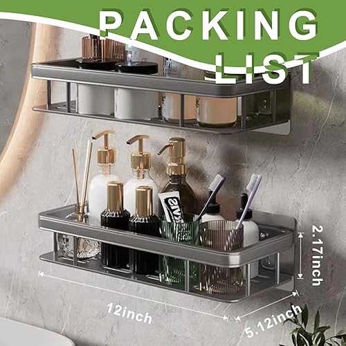 Miniatura 2 de Wellnice Estante organizador de ducha, organizador de baño autoadhesivo, organizador de baño de acero inoxidable con 2 ganchos para almacenamiento