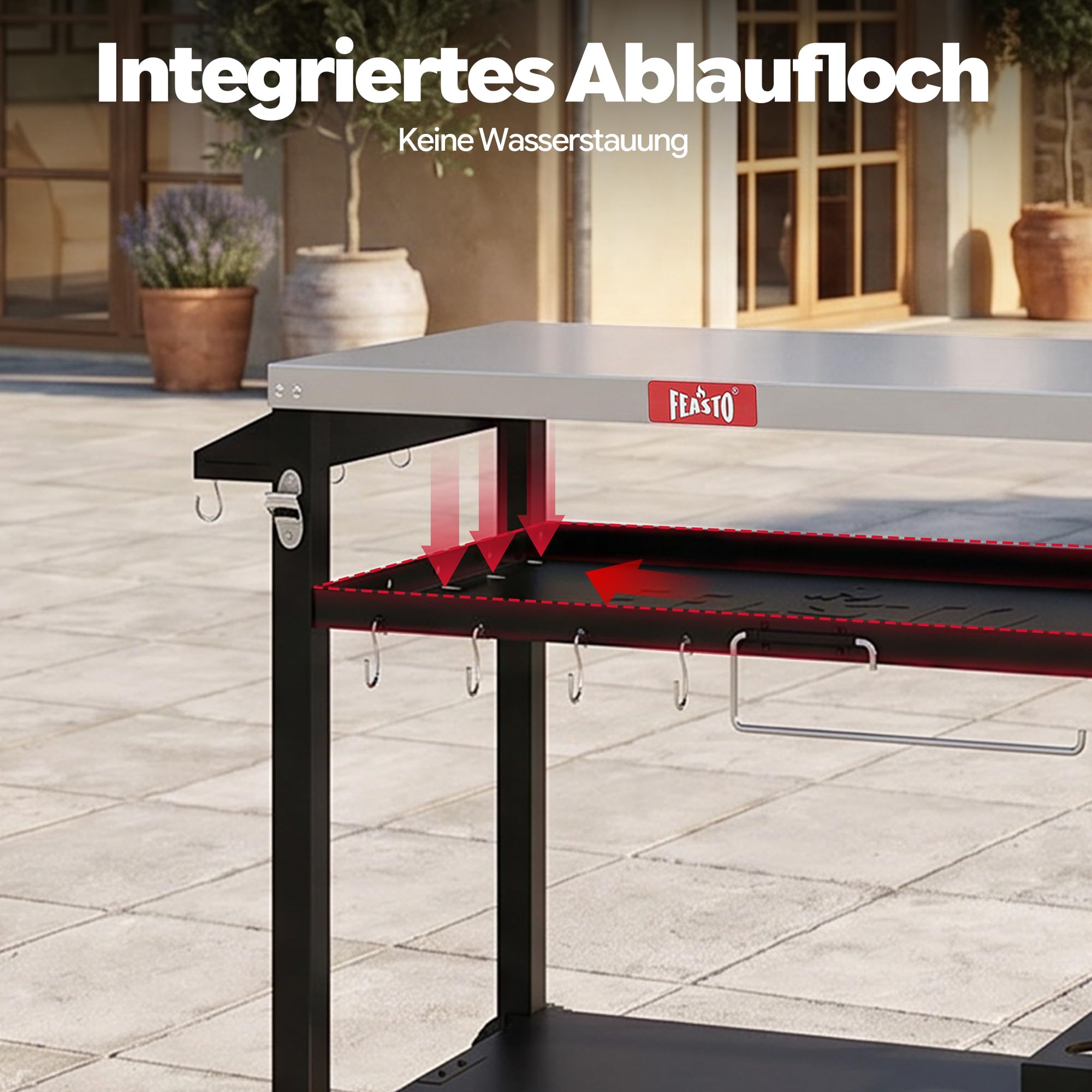 Feasto Grillwagen Outdoor wetterfest Grilltisch Pizzatisch Outdoor-Küche | 125x64x84cm grill beistelltisch outdoor mit klappbarem Beistelltisch, Outdoor Servierwagen für Küche, Terrasse, Buffet