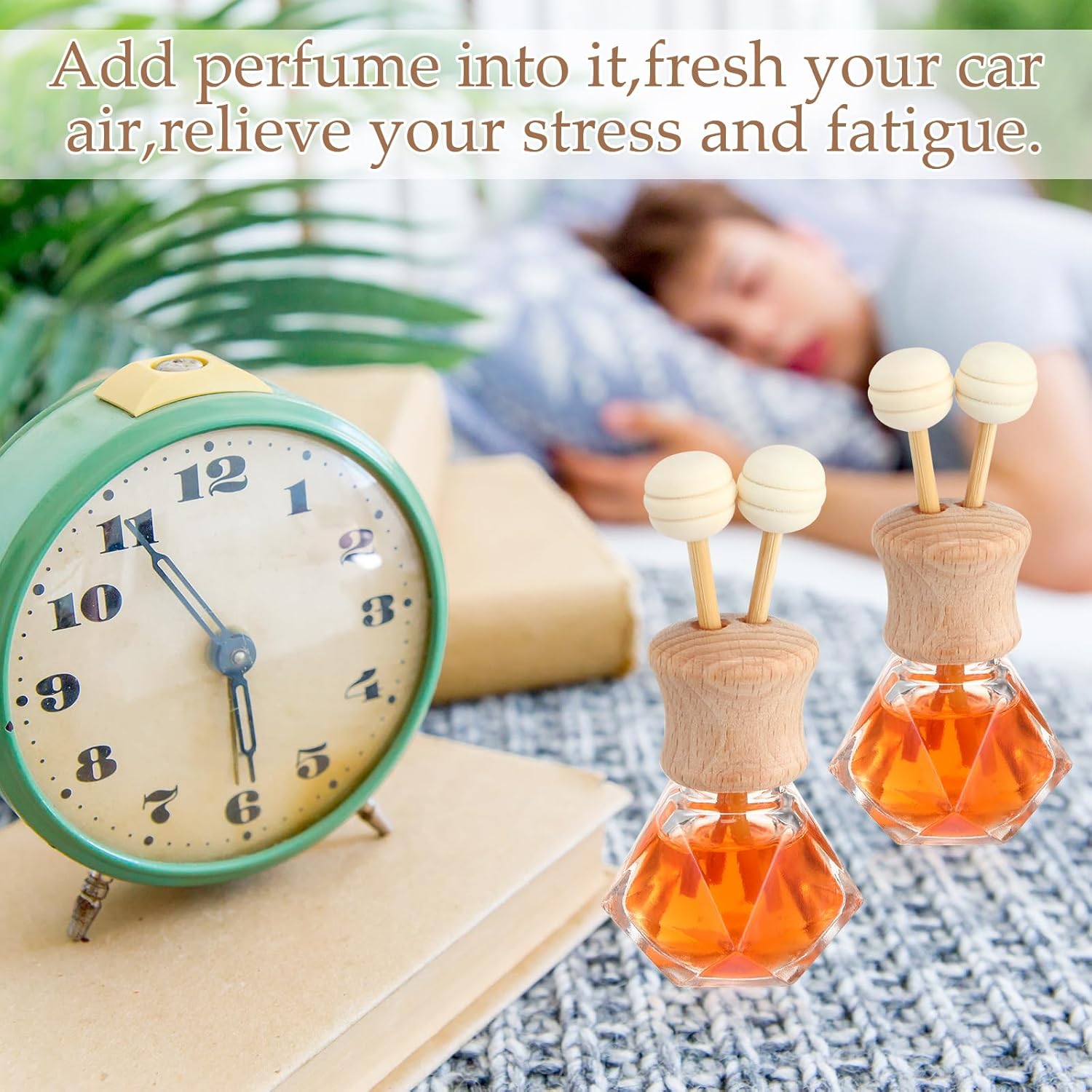 Zubebe 30 Pack 8 ml Diamond Essential Oil Diffuser Bottle Bulk Car Air Freshener Vent Clip Auto Perfume Vent Diffuser for Aromatherapy Fragrance Ornament Decor, Glass Bottle with Wooden Caps Stick