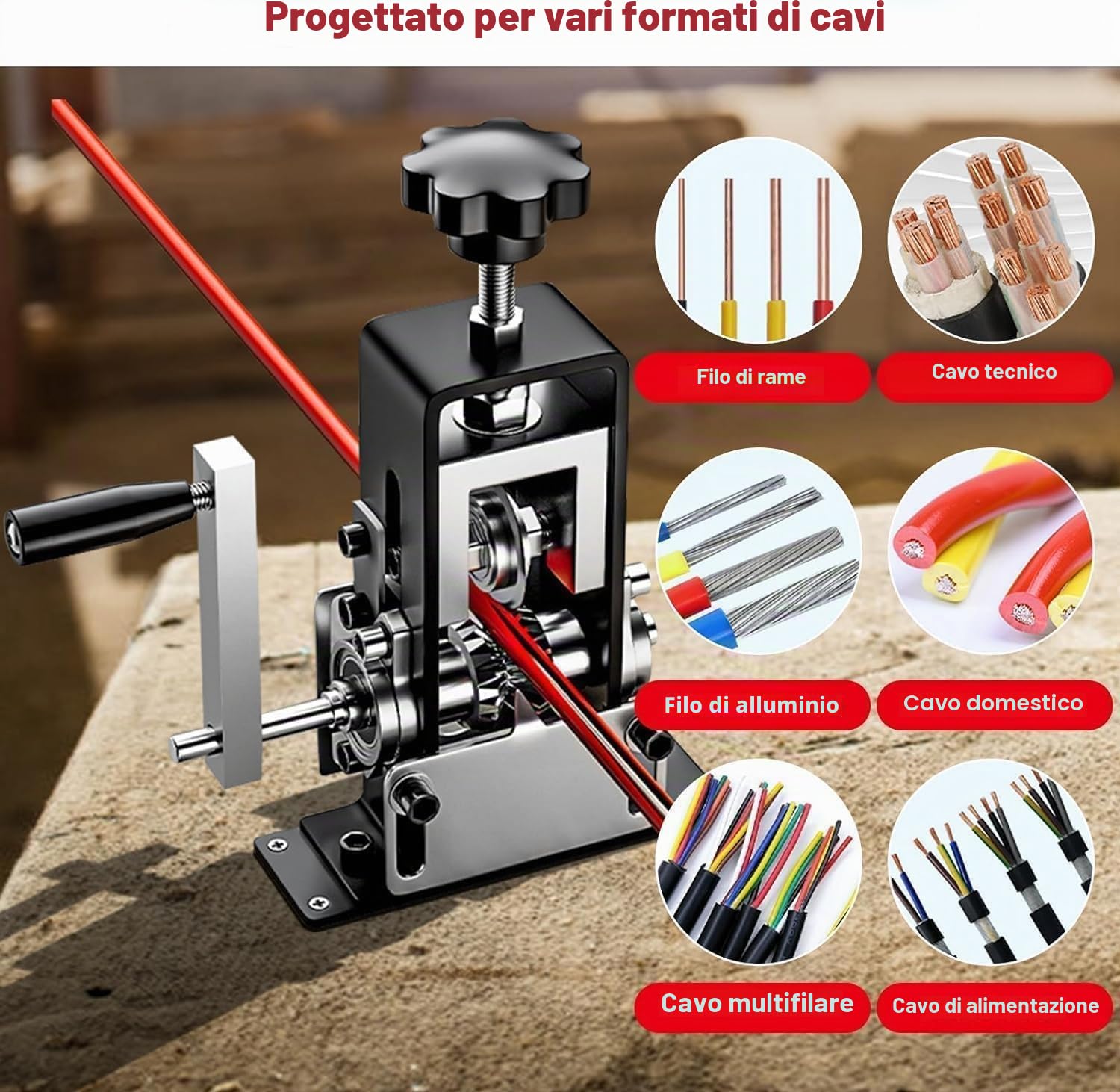 Spellacavi Elettrici per Cavo in Rame 1-25 mm, Pinza Spelafili a Manovella o Trapano