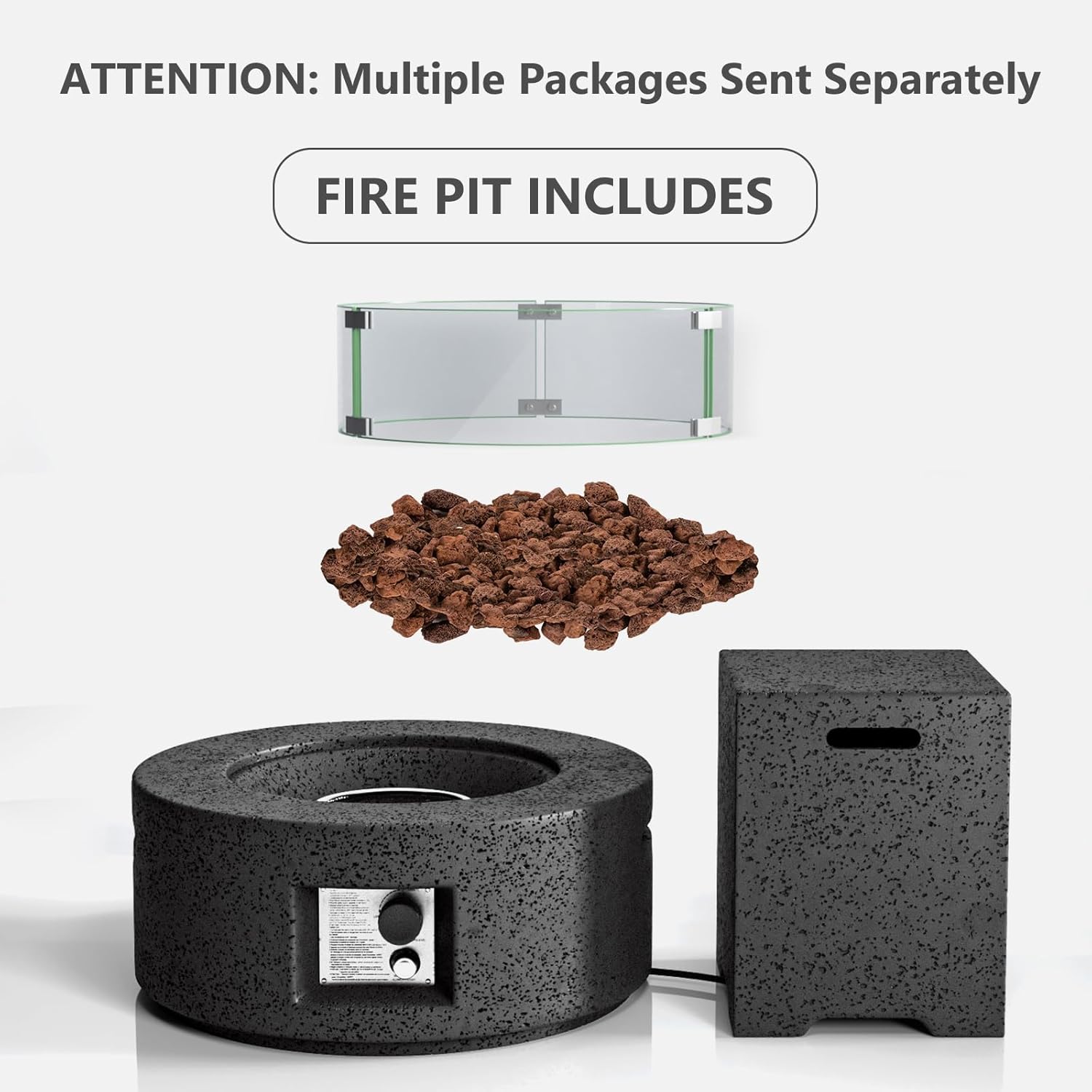 COSIEST Outdoor Propane Fire Pit Coffee Table, 28-inch Magnesium Oxide Round Base Patio Heater, 40,000 BTU Stainless Steel Burner, Free Lava Rocks, Waterproof Cover, Wind Guard, Tank Cover, Gray