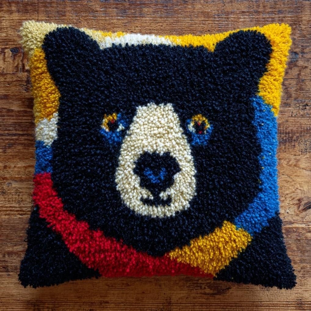 Axiangzik Colorful Bear Diy Latch Hook Pillow Kit,