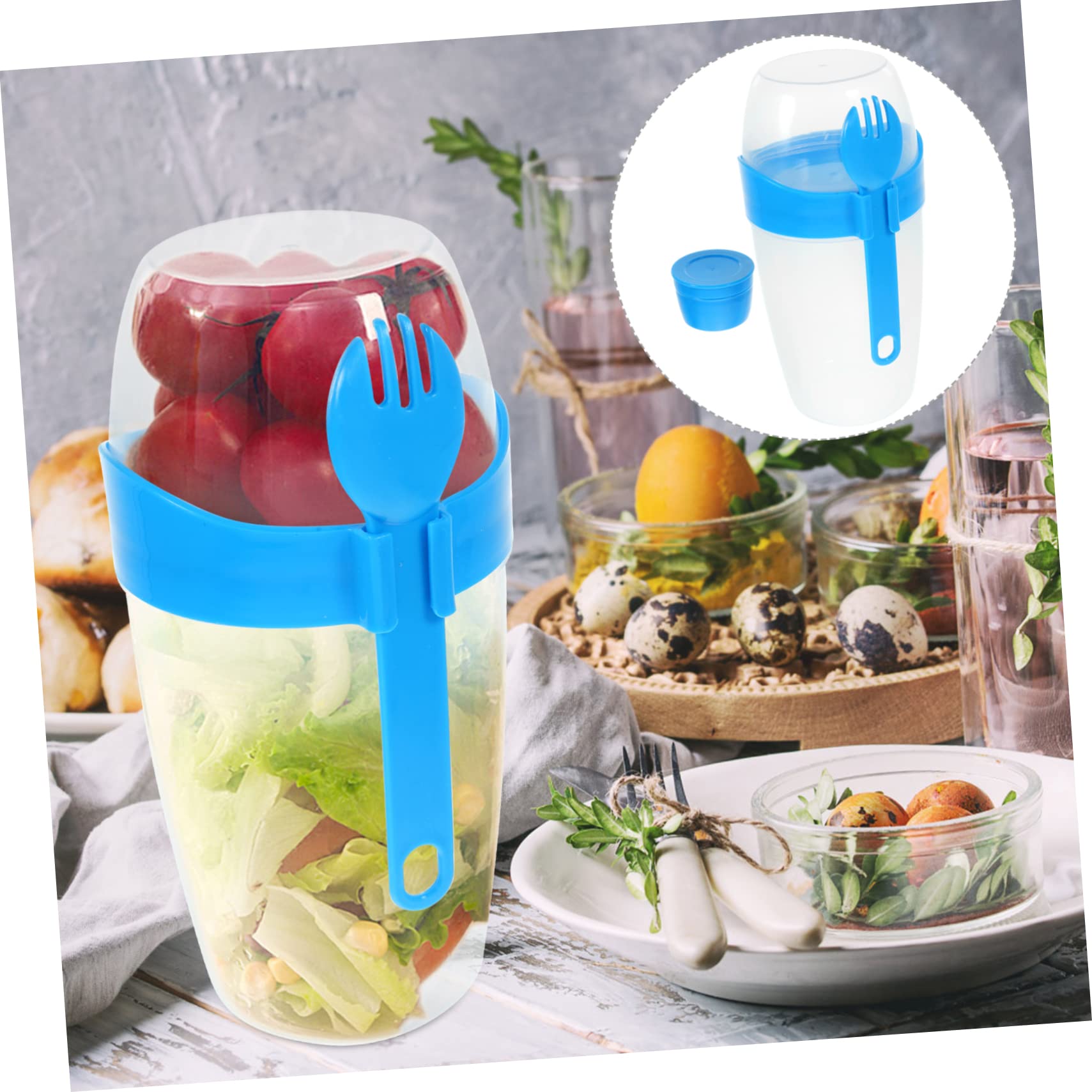MUCKLILY 1set Portable Double Layer Salad Cup with Spoon Leakproof Container for Outdoor Meals for Picnics Camping and School Lunches Convenient Salad Meal Cup with Fork