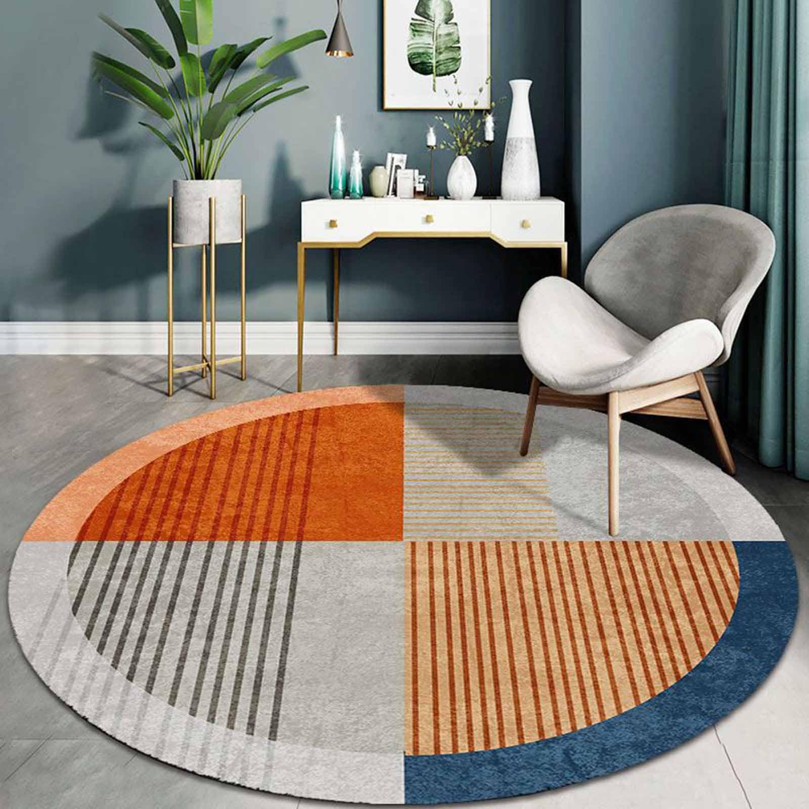 IUUUDDD Geometric Carpets 60cm 80cm 100cm 120cm 140cm 160cm 180cm 200cm Bedroom Circle Rugs Orange Blue Grey Cute Carpet for Bedside Rug Bedroom Living Room