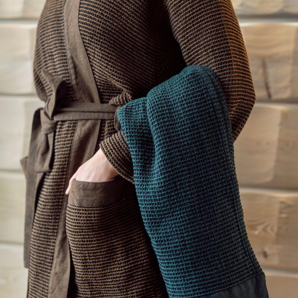 Rento Kenno, Bath Robe, Cotton/Polyester (US, Alpha, Large, Regular, Regular, Brown)