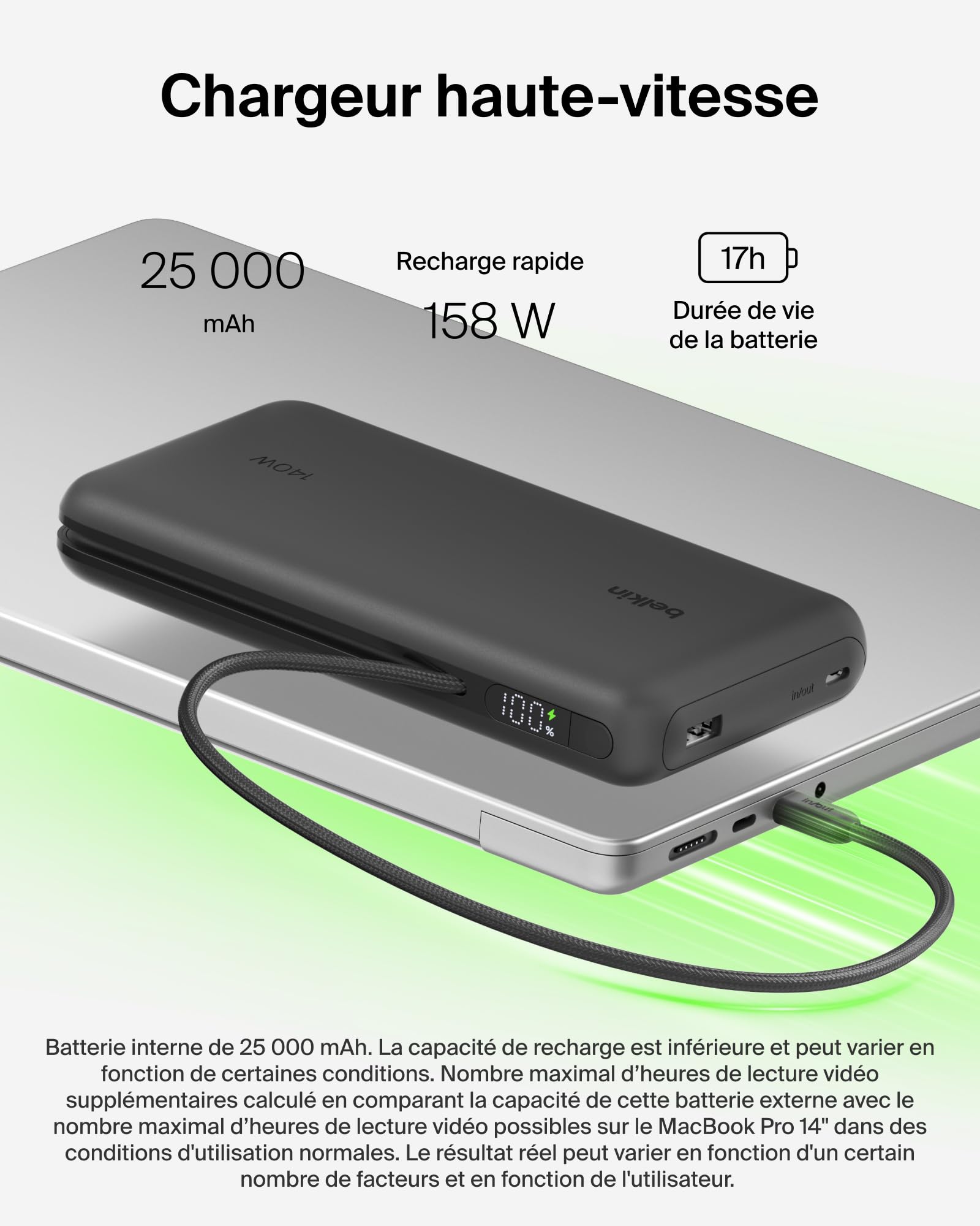 Belkin UltraCharge Pro Batterie Externe 25K pour Ordinateurs - Noir