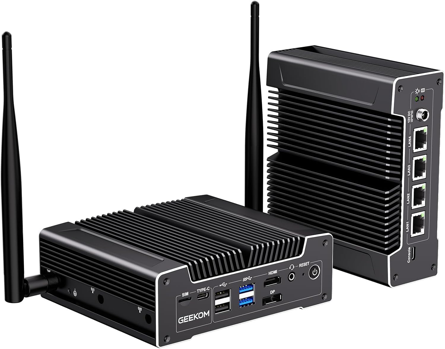 GEEKOM iX12 Mini PC Sin Ventilador Industrial con Intel N95, DDR5+256GB SSD | 4xLAN 2.5G, TPM 2.0, Ranura SIM, Triple Pantalla, Mini Ordenador Windows 11 Pro para Automatización, Cortafuegos, IoT