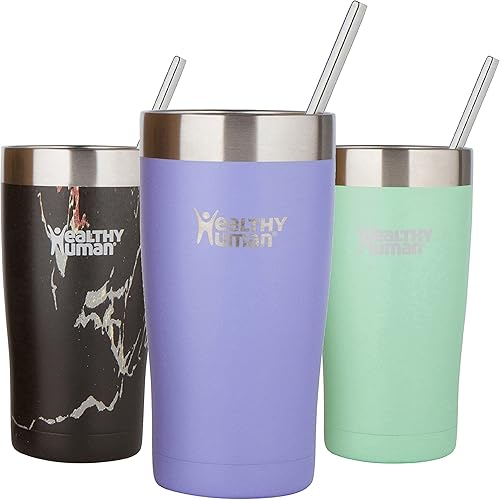 Vaso de viaje de acero inoxidable con aislamiento humano, con pajita y tapa, Lila