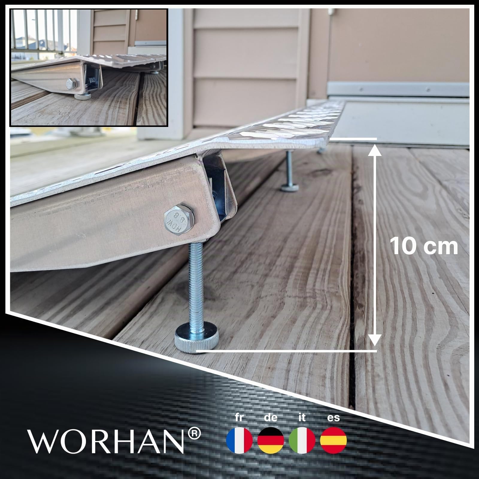 Rampe de Seuil 300kg Rigide pour Fauteuil Roulant Chargement Plateforme Hauteur Variable Réglable Surface Antidérapante Aluminium Anodisé 1TR70