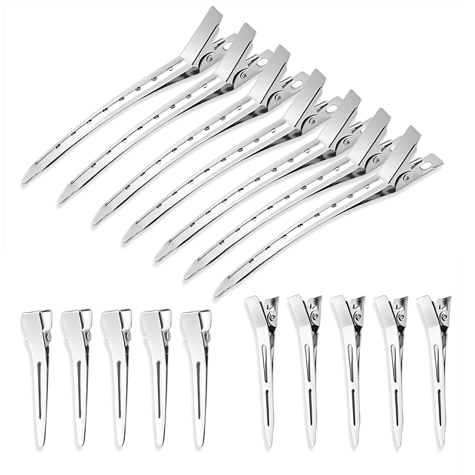 Duck Bill Clips, Rustproof Metal Alligator Curl Clips with Holes for Hair Styling, Coloring, Silver, Billed Women Styling Sectioning, Silver Pins Long Hair, Thick Roller, Bows DIY, 60Pcs