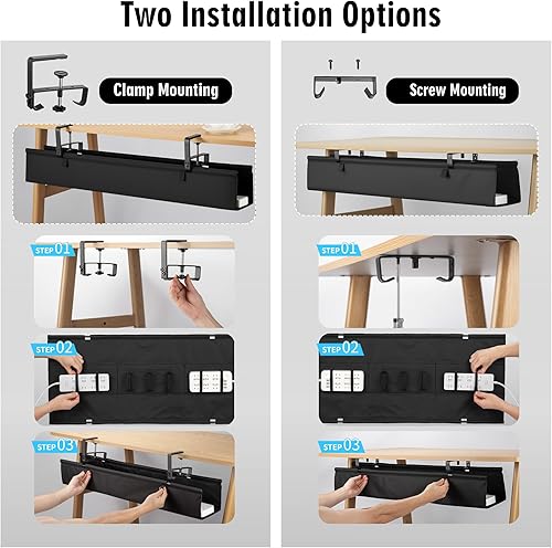 Miniatura 4 de Bandeja grande para organizar cables debajo del escritorio, organizador de cables de tela para organizador de cables, organizador de cables de
