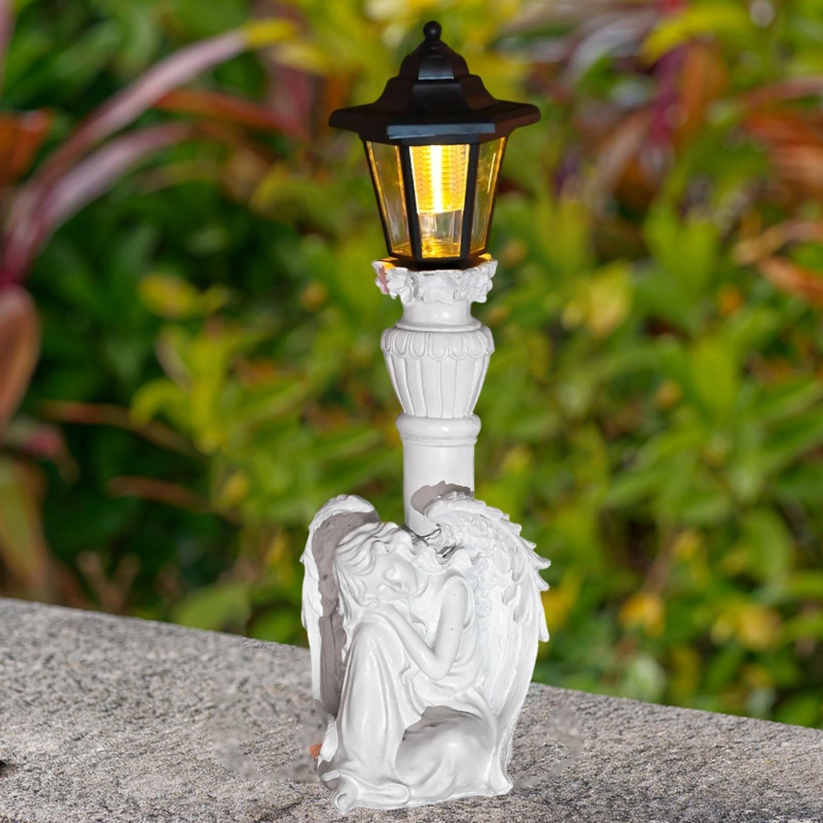 Perfeclan Estatua Ángel de Jardín con Luz Solar Ornamento Escultural Figura Creativa de Resina Lámpara para Exterior Adecuado para Patio Jardín Reuniones al