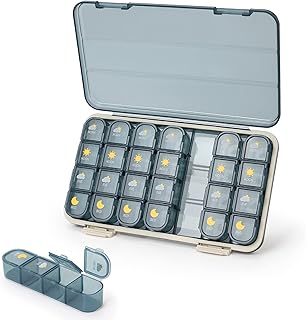 Pill Organizer 4 Times A Day, Pill Box 7 Day, Acedada Weekly Travel Medicine Organizer Box, Large Pill Container Vitamins Case Holder Pill Dispenser, Blue