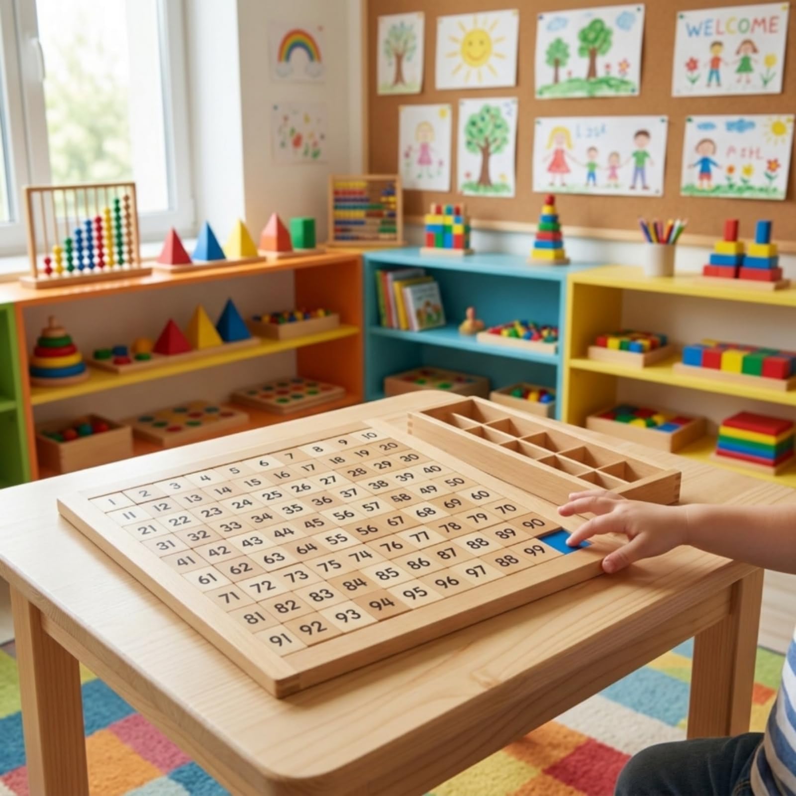Children Learning Board Tavola Numerica Cento Numeri Quadrata Pannello Conto Puzzle Didattico in Legno di Faggio con Tessere Numerate Lisce per Esercizi Adatta a Bambini Scuola Casa Regalo