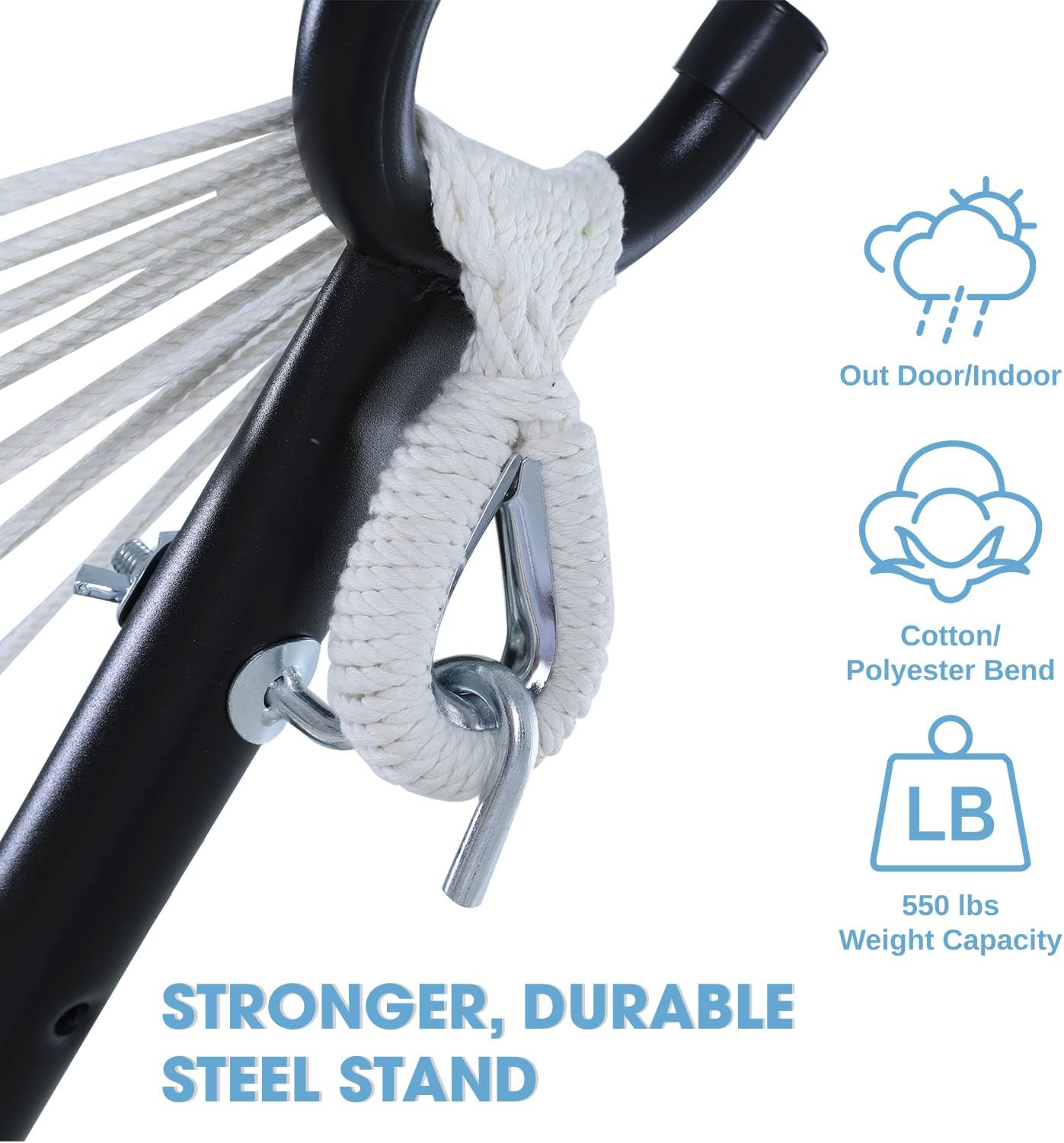 550lbs Capacity Double Hammock Adjustable Hammock Bed with 10ft Heavy Duty Steel Stand Includes Portable Carrying Case, Easy Set up