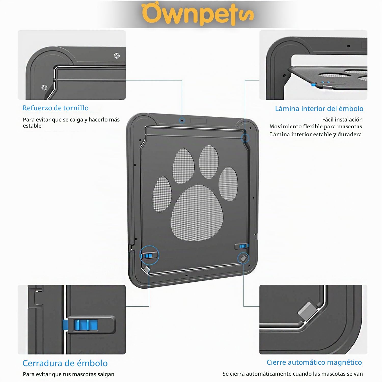 Ownpets Puerta para Perros y Gatos Puerta Mosquitera para Mascotas Gatera de Gatos con Cerradura Automática Puerta Magnética con Malla para Perros Pequeños | Solapa magnética, perros pequeños y medianos, bloqueo automático, fácil de instalar