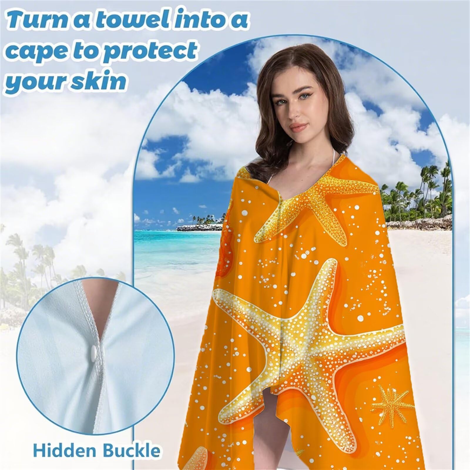 Strandtuch XXL, Microfaser Handtuch Groß 80x180 cm Stranddecke Sandfrei Reisehandtuch Schnelltrocknen Badetuch Sporthandtuch für Damen Herren Reise Urlaub Sauna Summer Must Haves 2 Pack Seestern S-769