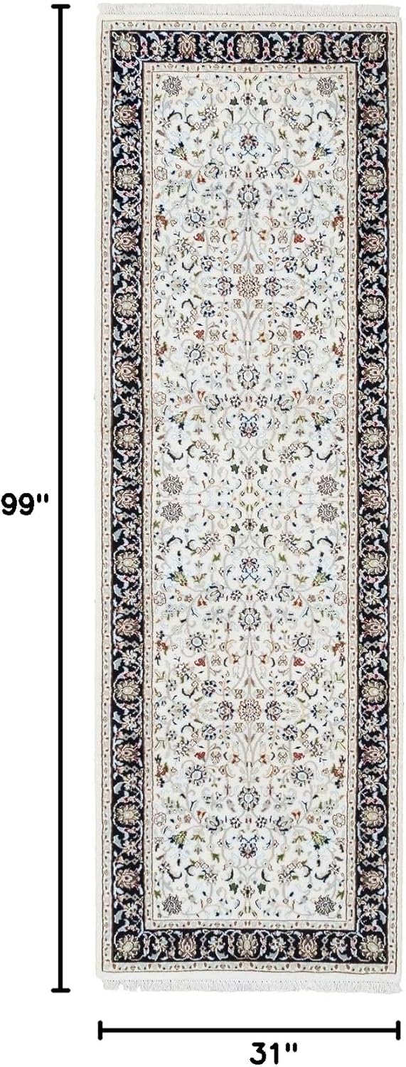 Ivory Hand Knotted Nain All Over Flower Design 250 KPSI Wool Runner Oriental Rug (2'7"x8'2")