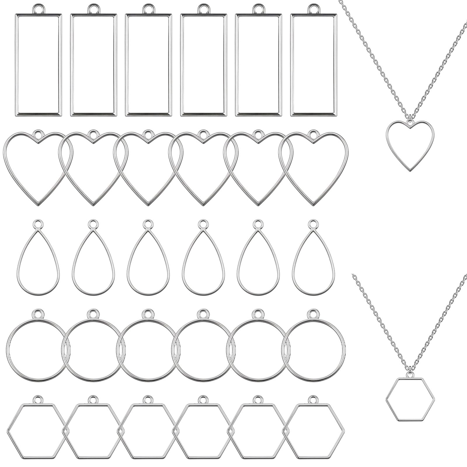 Xyembu 30Pcs Open Bezels, Open Back Bezel Pendants, Alloy Bezels for Resin Jewelry Making, Geometric Hollow Frame Pendant, Hollow Frame Pendants Ring for Resin Jewelry Making