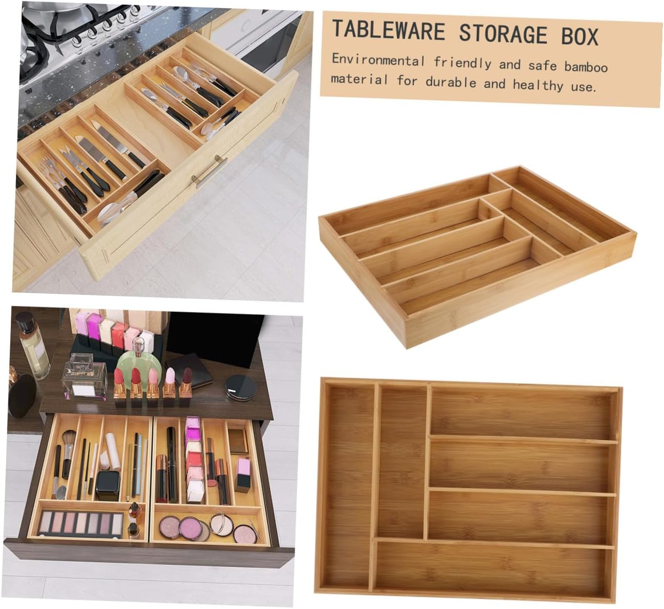 Cabilock Drawer Storage Box 6 Compartments, Tableware Organizer Tray for Kitchen Cutlery and Utensils, Practical Flatware Organizer for Drawer Cabinet Use