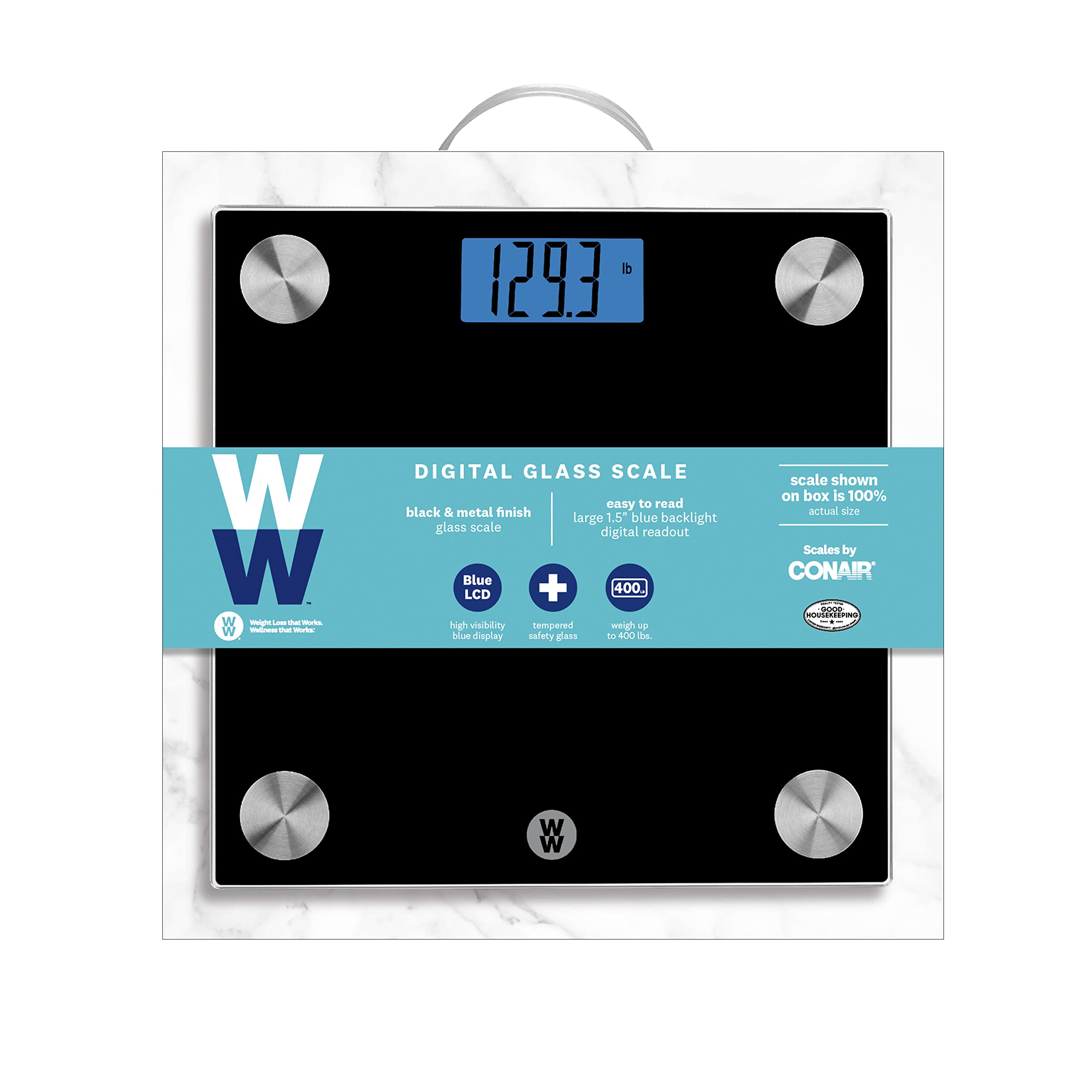 WW Scales by Conair Báscula de baño de cristal digital, capacidad de 400 libras