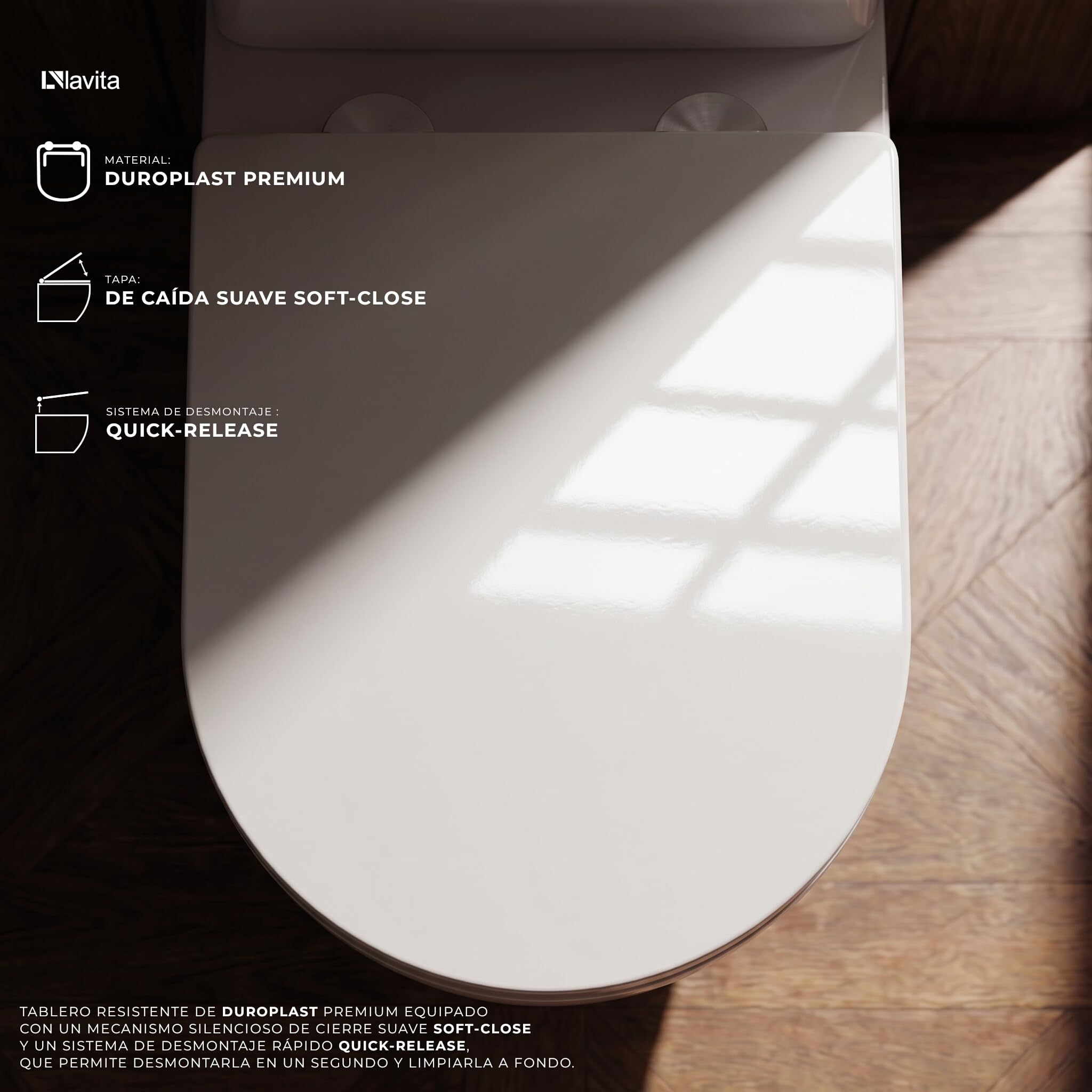 LAVITA Inodoro monobloque con cisterna integrada RUNSON WHITE Juego completo Tapa de inodoro con cierre automático Inodoro cerámico sin reborde Taza de inodoro Sistema de descarga TORNADO