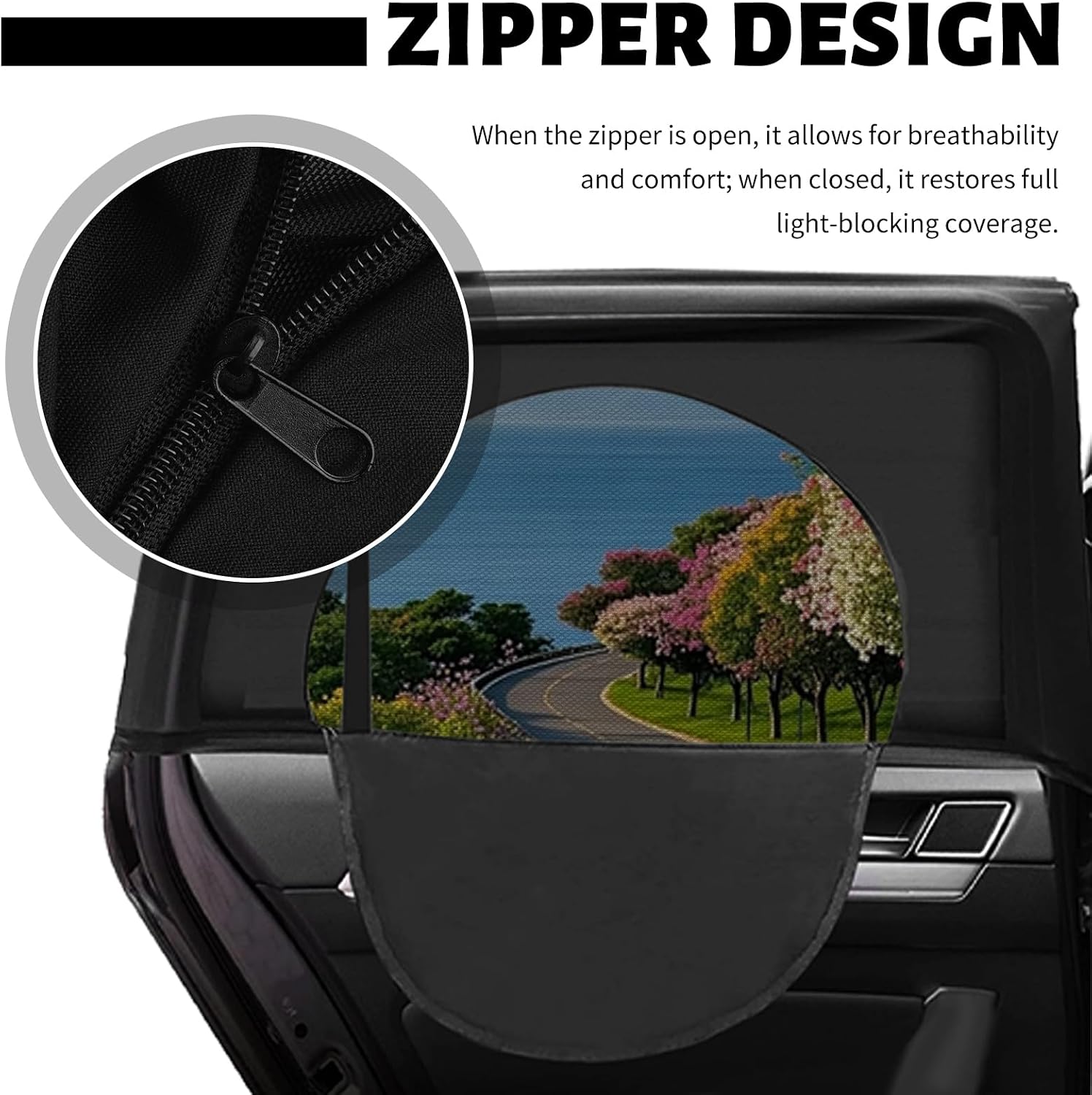 4PCS New Car Window Shades with Zipper,Breathable Mesh Car Shades for Side Windows for Blocking Sunlight & Providing Privacy,All-Season Front/Rear Cars Window Screens for Camping