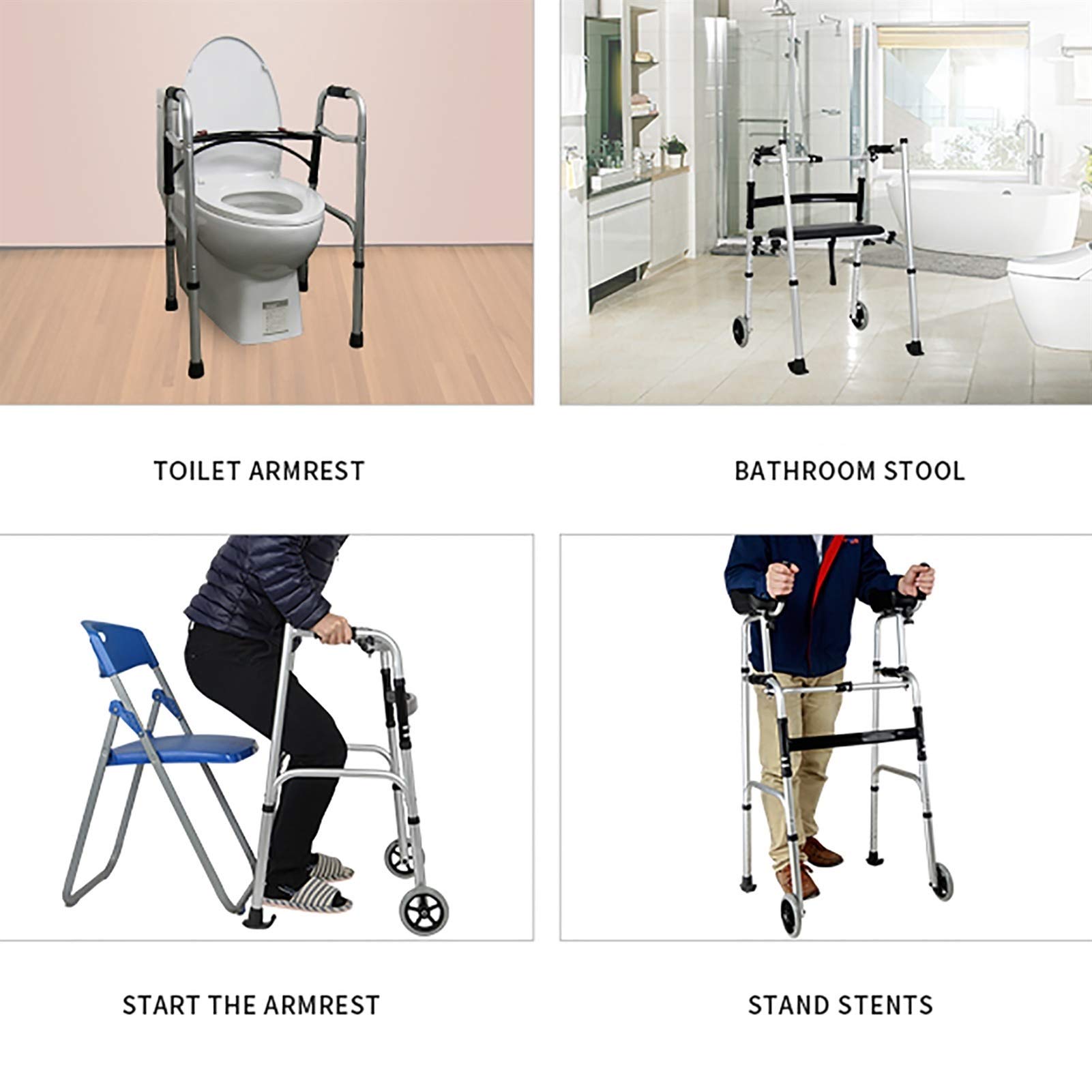 Składany Chodzik Typu Rollator, Chodziki Aluminiowe, Z Siedziskiem, Regulowana Wysokość, Chodzik Pionowy Z Podłokietnikiem, Dla Osób O Ograniczonej Mobilności
