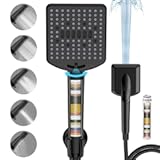Filtered Shower Head with Handheld Matte Black - High Pressure 6 Modes&comma; 120 Anti-clog Nozzles&comma; Detachable Showerhead with Hard Water Filters&comma; Extra Long 6ft Hose&comma; Power Wash Mode for Bathroom