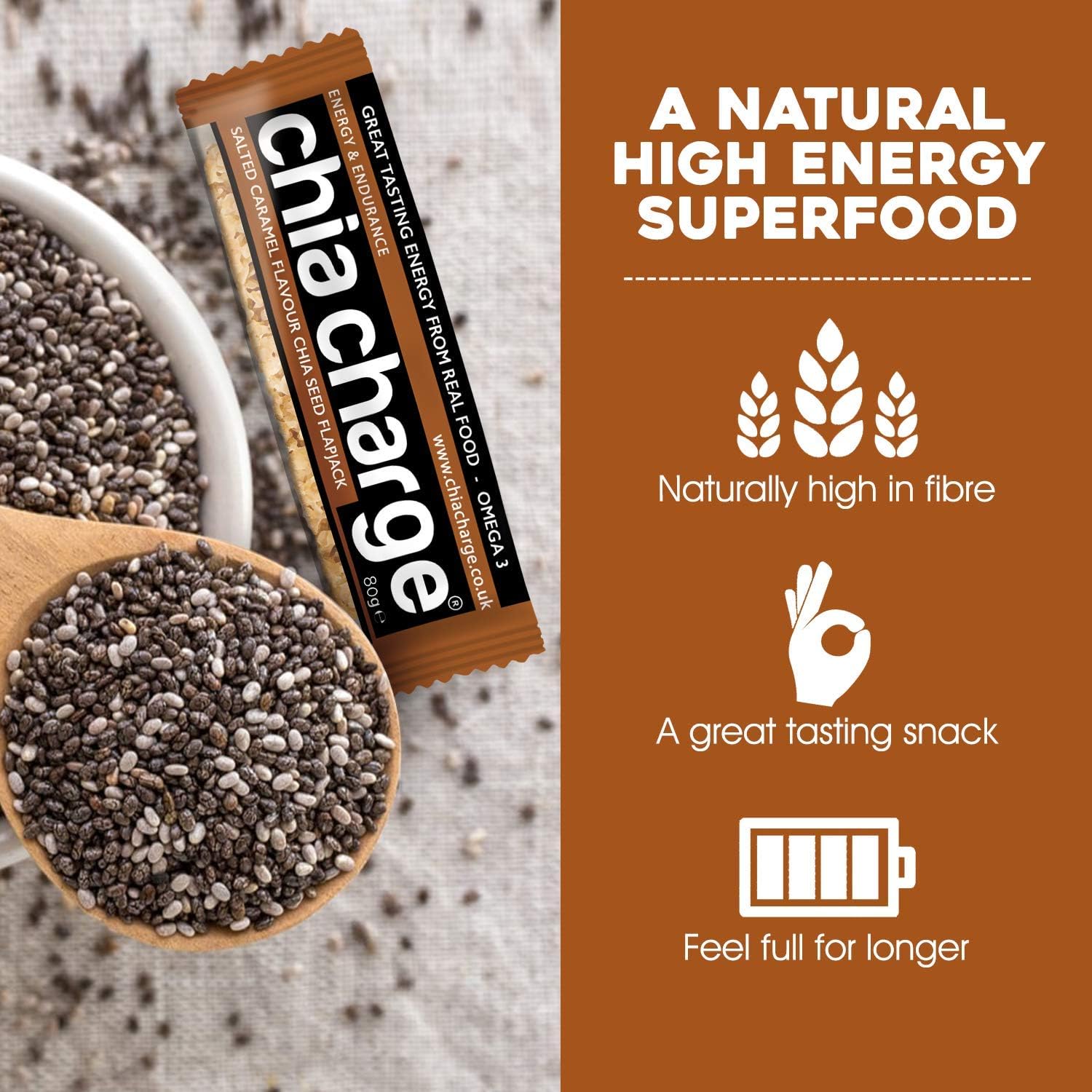Chia Seeds - Mini Flapjack Pack - Energy Bar - Healthy Snack Bar - Running, Gym and Cycling Energy - Nut Free - Lunchbox Snack - Breakfast Bar (Salted Caramel, 20 x 80g) - Image 3