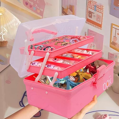 Miniatura 3 de VOAUCEAN Caja de almacenamiento plegable de tres capas de 12 pulgadas, estuche de manualidades de arte, caja de herramientas portátil para costura,