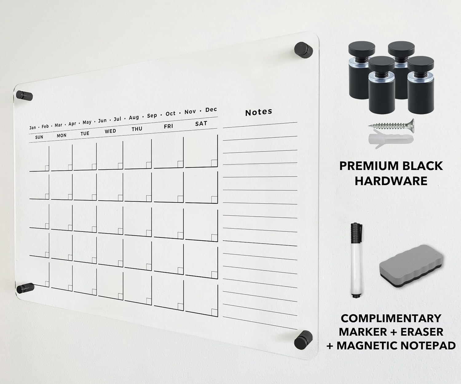 Oversize Acrylic Premium Calendar for Wall - Home Office Monthly Glass - Customizable Thick Clear Dry Erase Board - Calendar 2026 Dry Erase Planner (40x28'' (XLarge))