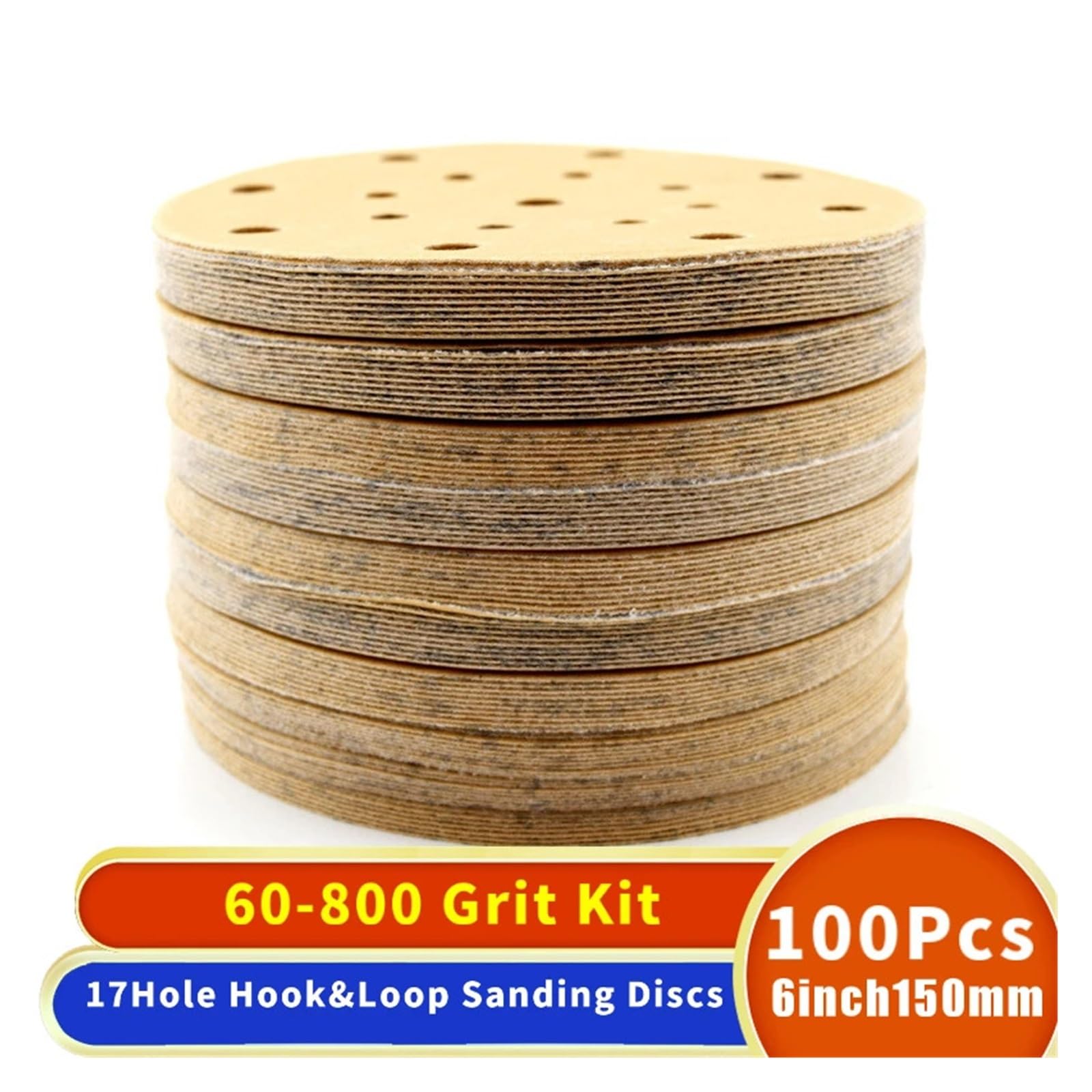 100PC 6 Zoll 17 Loch 60-1000 Körnung Schleifscheiben. Hochwertiger, robuster Klettverschluss for Exzenterschleifer