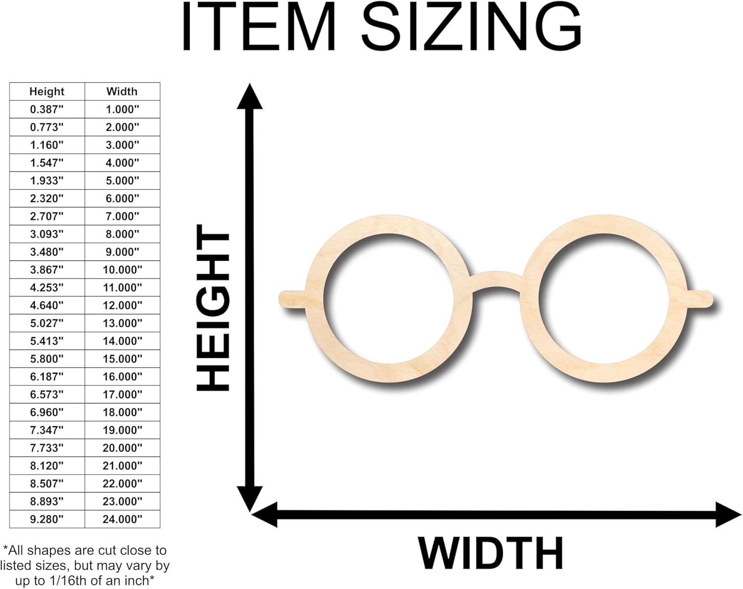 Unfinished Wood Glasses Shape Craft up to 46" DIY 12" / 1"