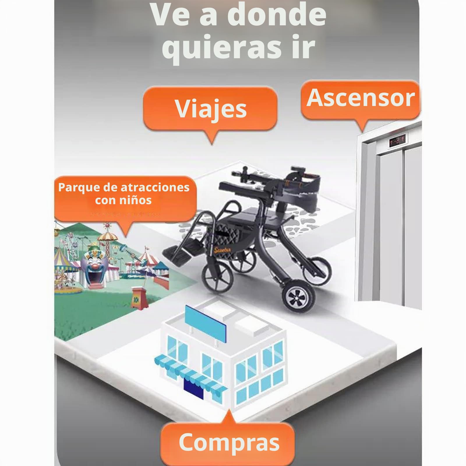 Andador Con Andador Eléctrico, Scooter Para Ancianos Silla De Ruedas Eléctrica Plegable Silla De Ruedas Liviana Carro Con Batería De Litio Para Ancianos