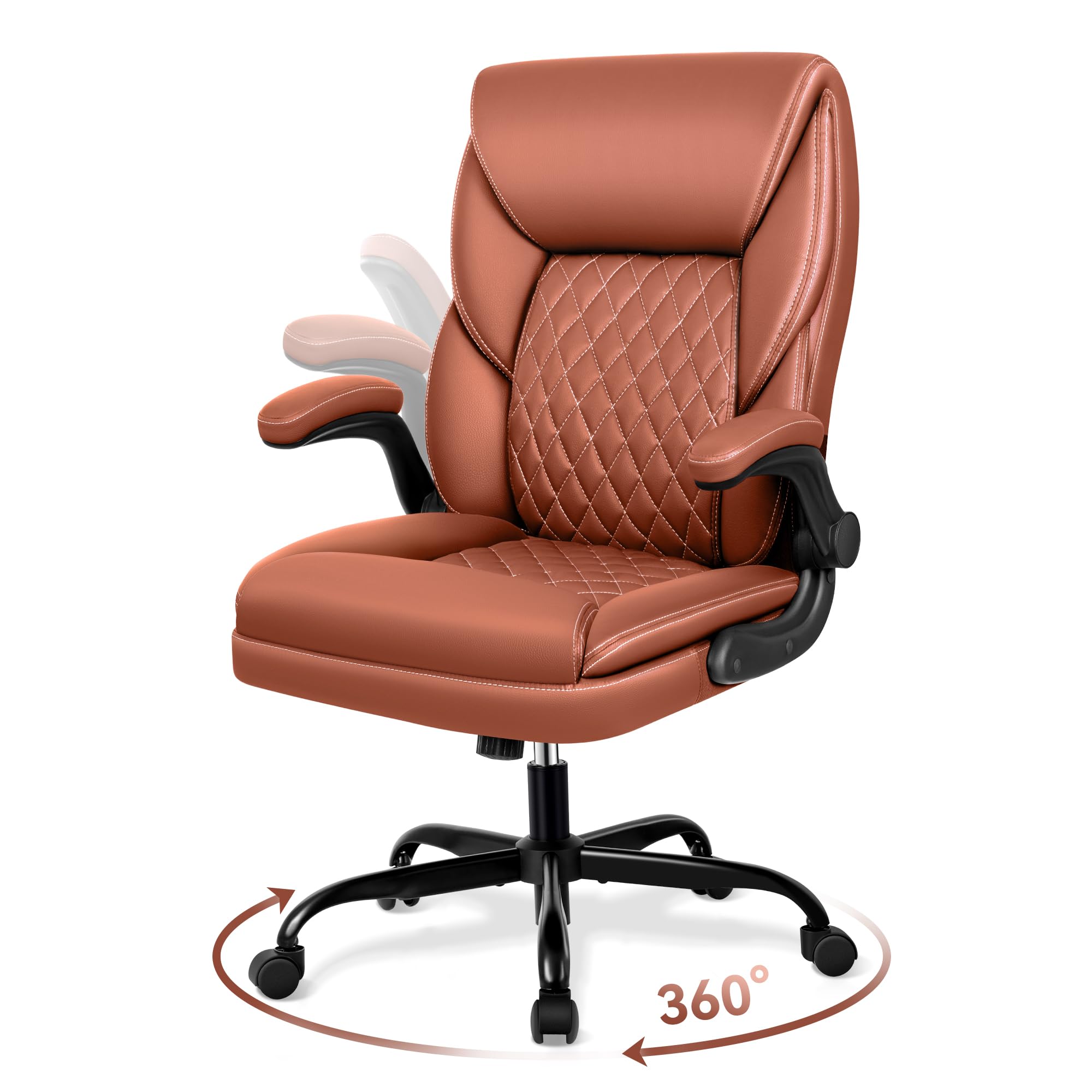 Sedia da ufficio ergonomica con funzione basculante, sedia da scrivania regolabile in altezza, in ecopelle, 150 kg, colore marrone