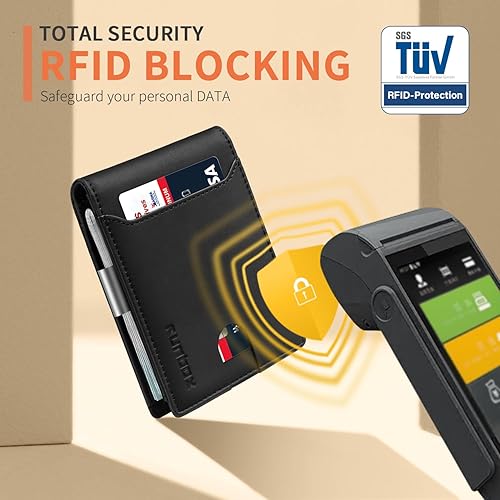 Miniatura 5 de RUNBOX Cartera delgada para hombre con clip para dinero bloqueo RFID bolsillo frontal plegable minimalista tarjetero de crédito para hombres con