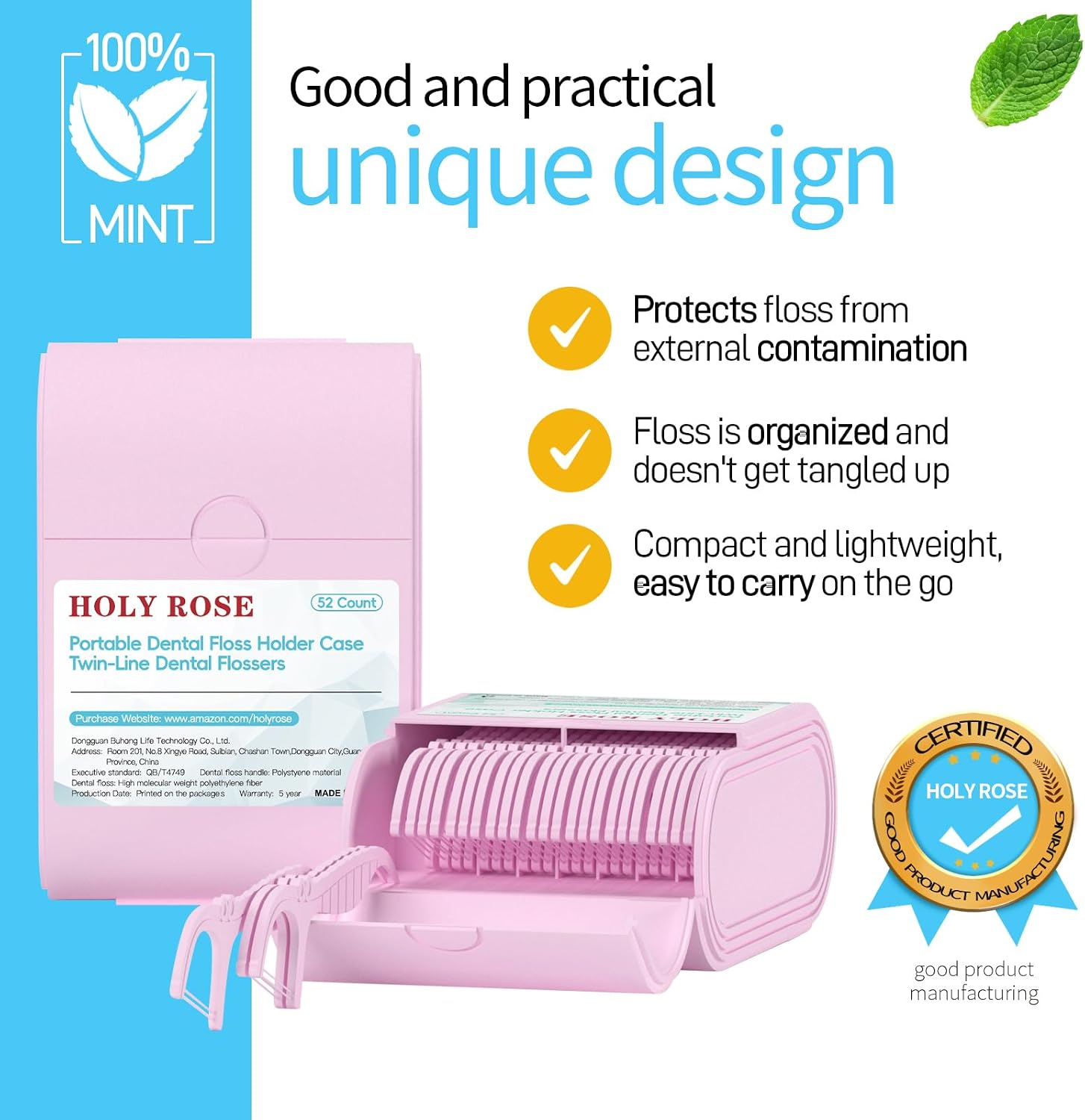 Holy Rose Dental Floss Picks, 2 Packs Travel Flossers Cases | Twin Line Flosser