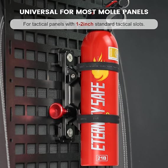 MOLLE Panel Fire Extinguisher Mount Kit-Aluminum Quick Release Car Fire Extinguisher Bracket for 1-2in Tactical Rigid MOLLE Panel Holes.Fire Extinguisher Holder Fits MOLLE Panels Accessories for Truck