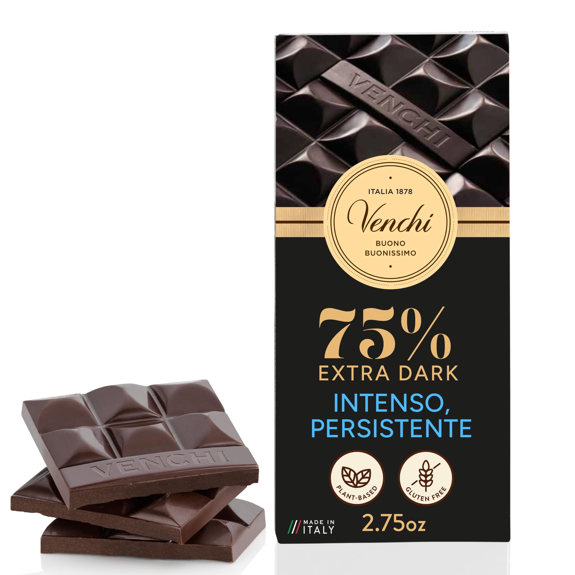 Amazon.com : Venchi Cuor di Cacao 75% Extra Dark Chocolate Bar