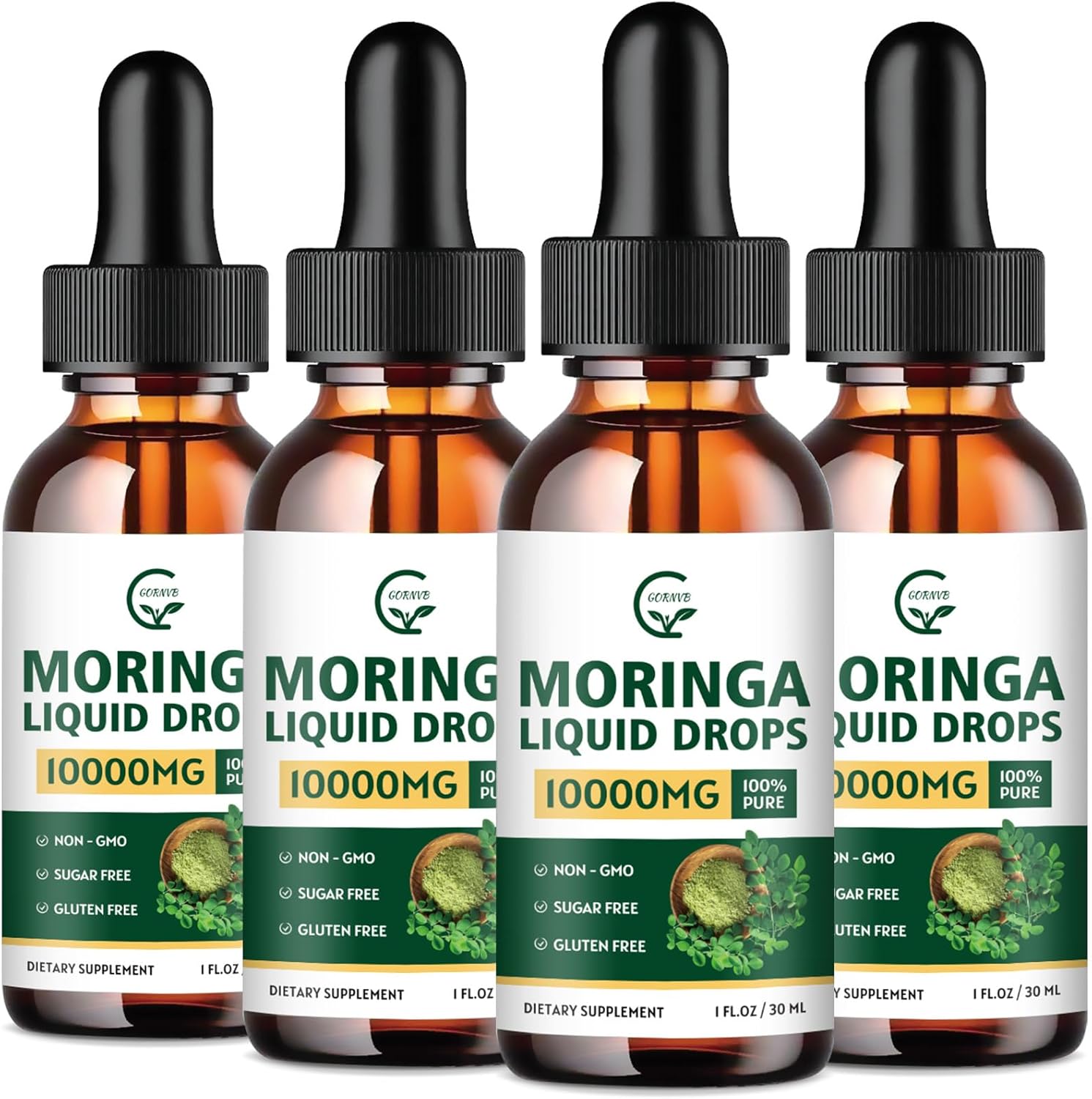 (2 Pack) Organic Moringa Liquid Drops, Moringa Supplement with Turmeric, Black Pepper, Grape Seed Extract, Pure Moringa Oleifera Leaf Extract for Skin, Gut, Immune Support, More Potency Than Powder